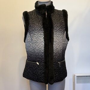 Nygard Quilted Vest Faux Fur Trim Black Size M